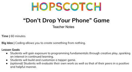 Hopscotch Make "Don't Drop the Phone" on iPad/iPhone Curriculum