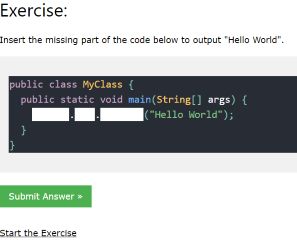 W3Schools Learn Java Exercise