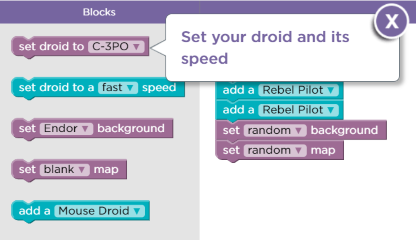 Code.org Star Wars: Building a Galaxy with Code Activity
